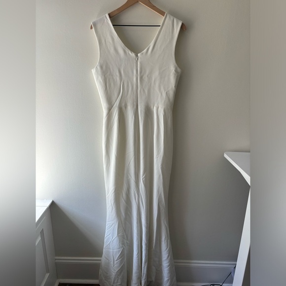 Dress The Population Sandra Plunge Sheath Gown White Sz L $198 - Picture 7 of 13
